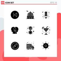 9 concept de glyphe solide pour les sites Web ressources mobiles et applications enregistrement d'affaires de la lune humaine éléments de conception vectoriels modifiables vecteur