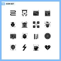 interface mobile glyphe solide ensemble de 16 pictogrammes d'éléments de conception vectoriels modifiables du plug-in de site Web de planification heart louck vecteur