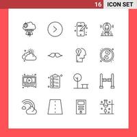 aperçu de l'interface mobile ensemble de 16 pictogrammes d'éléments de conception vectoriels modifiables d'idée de personne mobile de lumière nuageuse vecteur