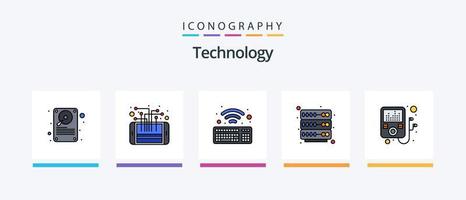 ligne technologique remplie de 5 packs d'icônes, y compris le cloud. serveur. gratuit. étagère. téléphone intelligent. conception d'icônes créatives vecteur