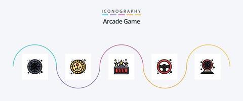 pack d'icônes plat rempli de 5 lignes d'arcade, y compris le jeu. amusant. amusant. roue. jeu vecteur