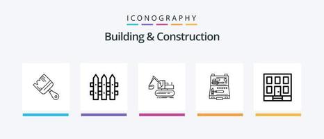 pack d'icônes de la ligne 5 de construction et de construction, y compris la brosse. haut. règle. tuile. conception. conception d'icônes créatives vecteur