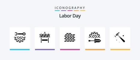 pack d'icônes glyphe 5 de la fête du travail, y compris la vis. Tournevis . circulation . brique. conception d'icônes créatives vecteur
