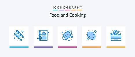 pack d'icônes bleu alimentaire 5 comprenant. légumes. pain. salade. citron. conception d'icônes créatives vecteur