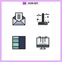 pack de couleurs plates remplies de 4 symboles universels de connexions de fourchette de newsletter de grille de courrier électronique éléments de conception vectoriels modifiables vecteur
