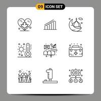 9 concept de contour pour les sites Web mobiles et applications thermomètre analyse à chaud celsius masjid éléments de conception vectoriels modifiables vecteur