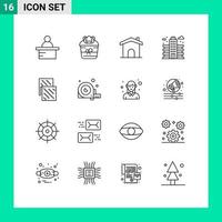 symboles d'icônes universels groupe de 16 contours modernes d'éléments de conception vectoriels modifiables de bâtiment de bureau de ville électronique vecteur