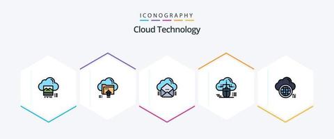 pack d'icônes de 25 lignes remplies de technologie cloud, y compris connecté. souris. nuage. message. e-mail vecteur