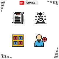 ensemble de pictogrammes de 4 couleurs plates remplies simples d'affaires arrivée livraison de signal de travail éléments de conception vectoriels modifiables vecteur