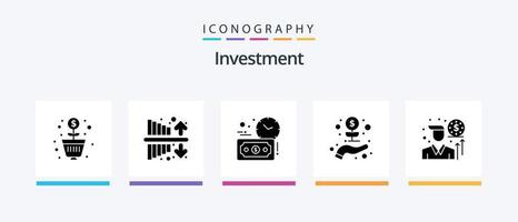 pack d'icônes de glyphe d'investissement 5, y compris l'investisseur. homme d'affaire. estimation budgétaire. croissance. investissement. conception d'icônes créatives vecteur