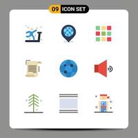paquet de couleur plat de 9 symboles universels d'éléments de conception vectoriels modifiables de document de note web papier d'affaires vecteur