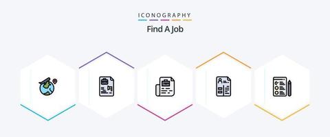 trouver un pack d'icônes de 25 lignes remplies d'emploi, y compris l'emploi. portefeuille. document. emploi. programme d'études vecteur