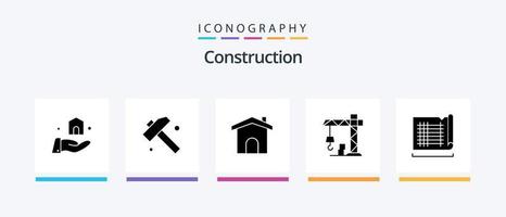 pack d'icônes de glyphe de construction 5 comprenant. loger. maison. rédaction. grue. conception d'icônes créatives vecteur