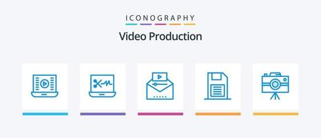 pack d'icônes bleues de production vidéo 5 comprenant une carte sd. puce mémoire. carte mémoire. commercialisation vidéo. conception d'icônes créatives vecteur