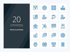 20 icônes de couleur bleue pour le web et les médias sociaux pour la présentation vecteur