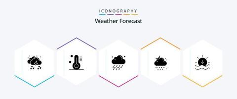 pack d'icônes météo 25 glyphes, y compris le soleil. temps. nuage. pluie. nuage vecteur