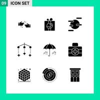 9 icônes créatives signes et symboles modernes des éléments de conception vectoriels modifiables mobiles de parapluie de science de pluie de printemps vecteur