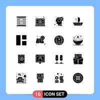 pack de 16 signes et symboles de glyphes solides modernes pour les supports d'impression Web tels que le skiff voile ordinateur portable parler des éléments de conception vectoriels modifiables par l'homme vecteur