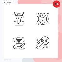 ensemble moderne de 4 pictogrammes de couleurs plates remplies d'éléments de conception vectoriels modifiables à la main de l'interface utilisateur de la charité du navigateur vecteur