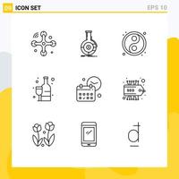 pack de 9 signes et symboles de contours modernes pour les supports d'impression Web tels que la date boisson shopping alcoolique financier éléments de conception vectoriels modifiables vecteur