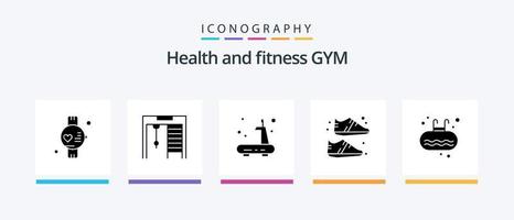 pack d'icônes de glyphe de gym 5, y compris le sport. échelle. des sports. salle de sport. chaussure. conception d'icônes créatives vecteur