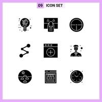 9 glyphes solides universels pour les applications web et mobiles crypto monnaie pièce tactile spreadcoin soldat éléments de conception vectoriels modifiables vecteur