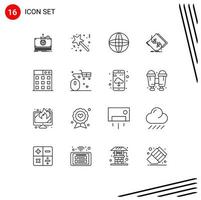 symboles d'icônes universels groupe de 16 contours modernes d'éléments de conception vectoriels modifiables de carte de circuit imprimé de prix de réseau d'entreprise vecteur
