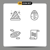 ligne d'interface mobile ensemble de 4 pictogrammes d'éléments de conception vectoriels modifiables de fichier de vacances de cône de signalisation scientifique conique vecteur
