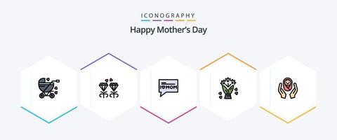 bonne fête des mères 25 pack d'icônes fillline comprenant le logo de la garde d'enfants. soins bébé. message. mains. fleur vecteur