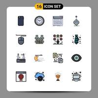 pack de 16 symboles universels de jeu arcade time sound midi modifiables éléments de conception vectoriels créatifs remplis de couleurs plates vecteur