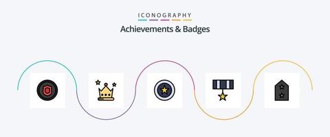 réalisations et ligne de badges remplies de 5 icônes plates comprenant un badge. médaille. réalisation. badge. armée vecteur