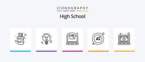 pack d'icônes de la ligne 5 du lycée, y compris la recherche. livre. leçon. carte d'étudiant. carte. conception d'icônes créatives vecteur