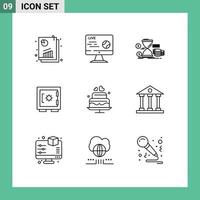 aperçu de l'interface mobile ensemble de 9 pictogrammes de pièces de monnaie de sport de verrouillage de sécurité éléments de conception vectorielle modifiables en argent vecteur