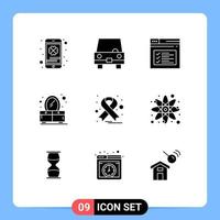interface mobile glyphe solide ensemble de 9 pictogrammes d'éléments de conception vectoriels modifiables du site Web de la chambre des véhicules de la commode du cancer vecteur
