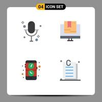 4 concept d'icône plate pour les sites Web mobiles et applications enregistrement d'application audio en ligne éléments de conception vectoriels modifiables mobiles vecteur