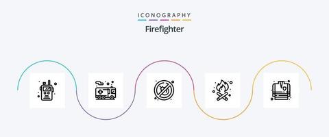 pack d'icônes pompier ligne 5 comprenant. manteau de lutte contre l'incendie. feu. lutte contre l'incendie. feu vecteur