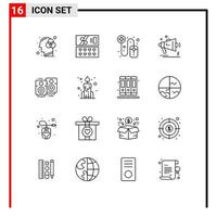 symboles d'icône universelle groupe de 16 contours modernes de mariage amour mariage haut-parleur pharmaceutique mégaphone éléments de conception vectoriels modifiables vecteur