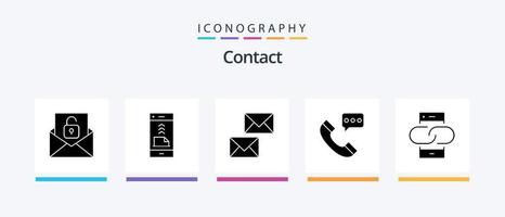 contactez le pack d'icônes glyphe 5, y compris contactez-nous. communication. téléphone. appel. e-mail. conception d'icônes créatives vecteur