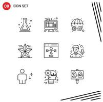 9 ensemble de contours d'interface utilisateur de signes et symboles modernes de codage d'éléments de conception vectoriels modifiables de célébration d'événement d'assurance vacances vecteur