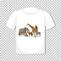 conception de groupe d'animaux sauvages sur t-shirt isolé sur fond transparent vecteur