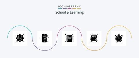 pack d'icônes de glyphe 5 pour l'école et l'apprentissage, y compris. éducation. carnet de notes. horloge. formule vecteur