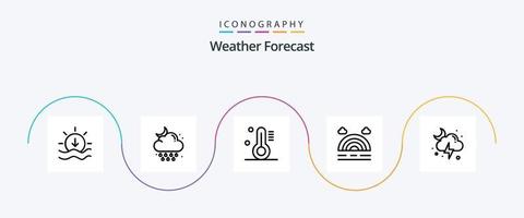 pack d'icônes de la ligne météo 5, y compris la tempête. foudre. température. nuage. arc-en-ciel vecteur