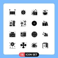 interface mobile glyphe solide ensemble de 16 pictogrammes de repos calme boîte mortier surprise éléments de conception vectoriels modifiables vecteur