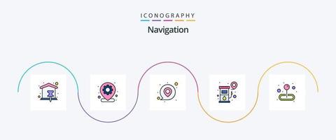 ligne de navigation remplie de 5 icônes plates, y compris l'emplacement. carte. message. emplacement. broche vecteur