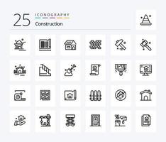 construction pack d'icônes de 25 lignes comprenant un marteau. mur. carte. briques. maison vecteur