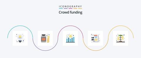 pack d'icônes plat 5 de financement participatif, y compris le fonds. empiler. des économies. des dossiers. revenu vecteur