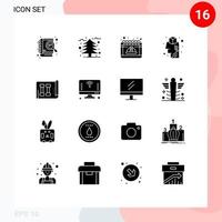 pack de 16 signes et symboles de glyphes solides modernes pour les supports d'impression Web tels que le calendrier de conception d'équipement remue-méninges cap éléments de conception vectoriels modifiables vecteur