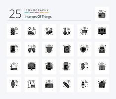 internet des objets 25 pack d'icônes de glyphes solides, y compris les achats. temps. caméra. thermomètre. soins de santé vecteur