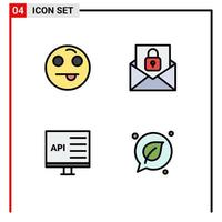 interface utilisateur pack de 4 couleurs plates de base remplies d'emojis développement de verrouillage de communication informatique éléments de conception vectoriels modifiables vecteur
