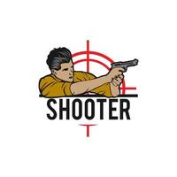 tireur. tir d'une arme à feu sur la marque de plaques, logo. illustration vectorielle. isolé sur fond blanc. vecteur